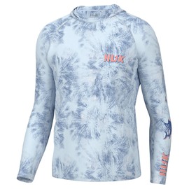 HUK Men's Standard Pursuit Pattern Hoodie, Sun Protecting Fishing Shirt with Hood, Line-Ice Water