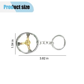 LHDOS Auto Parts Steering Wheel Shape Key Chain, 3D Metal Keychain Car Key Holder, Car Keychain Pendant, Car Key Ring Accessories for Vehicle, Backpack (White/Gold)