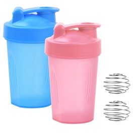 Laughhe 2 Protein Shaker Bottles 400 ml Water Bottle BlenderBottle Leak-Proof with BlenderBall Drinking Bottle BPA Free Nutrition Protein Shaker for Creamy Whey Protein Powder Shakes, Blue + Pink