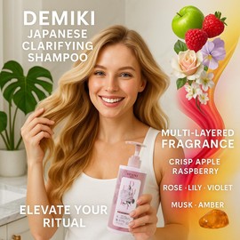 DEMIKI Shampoo for Women,Japanese Shampoo for Oily Hair, Keratin Care,Organic Rose Scent, Clarifying, Moisturizing, Anti Dandruff, Volumizing Hair Care, Sulfate Free & Paraben Free, 450ml,16oz