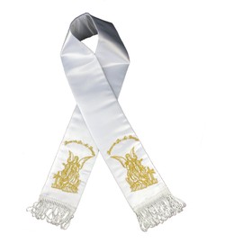 White Satin Stole Sash for Baptism Christening Embroidered Angel in Gold Silver (S: (0 M~2T) in Gold)