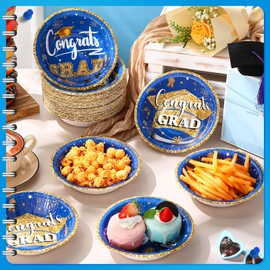 Ziliny 100 Pcs 16 oz Graduation Party Supplies Congrats Grad Disposable Paper Bowls Bulk Class of 2025 Soup Serving Bowl for Cold and Hot Food Salad Cereal Snack Dinner Decoration, 2 Styles (Blue)