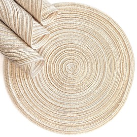 ADIDO EVA Round Placemats Set of 6 Heat Resistant Braided Place Mats 11.8 inch for Kitchen Table Beige