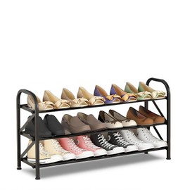Atrastout 3-Tier Expandable Shoe Rack for Closet，Adjustable Shoe Rack，Black Metal Free Standing Shoe Rack for Entryway Closet Doorway
