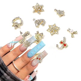 16Pcs Christmas Snowflake Nail Rhinestones Nail Charms 3D Alloy Snowflake Nail Charm Nail Gems Shiny Gold Silver Christmas Tree Nail Charm Nail Jewelry Gems for Women Girls Acrylic Manicure Supplies