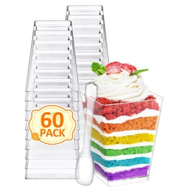 NEEBAKE 60 Sets 5oz Mini Dessert Cups with Spoons - Parfait Cups, Clear Plastic Dessert Cups, Small Tumbler for Puddings, Mousse, Appetizers