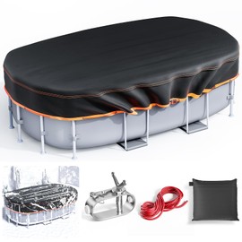 15x30Ft Oval Pool Cover - Solar Rectangular Covers for Above Ground Pools, Oxford Fabric Pool Covers for Above Ground Pools with Winch and Cable, Waterproof and Dustproof Swimming Pool Cover