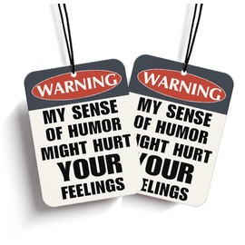 Newdv Funny Car Air Freshener 2pcs,BlackI Car Air Fresheners,Warning My Sense of Humor May Hurt Feelings Funny Car Mirror Decor Hanging,Funny Car Accessories Interior for Men Gifts