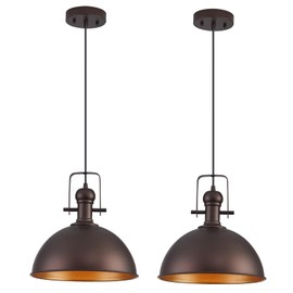 ALAISLYC 12 Inch Oil Rubbed Bronze Farmhouse Pendant Lights Large Pendant Lights for Kitchen Island Industrial Adjustable Height Vintage Big Dome Hanging Light Fixtures for Barn, Dining Room 2 Packs