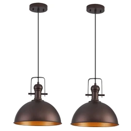 ALAISLYC 12 Inch Oil Rubbed Bronze Farmhouse Pendant Lights Large Pendant Lights for Kitchen Island Industrial Adjustable Height Vintage Big Dome Hanging Light Fixtures for Barn, Dining Room 2 Packs