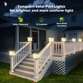 LeiDrail Solar Post Lights Outdoor, 2 Modes Aluminum Solar Deck Fence Cap Light Edison LED Bulbs for 4x4 5x5 6x6 Vinyl Wooden Posts, Patio Decoration Warm White & Cool White 8 Pack (White)