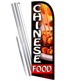Vista Products Chinese Food Premium Windless Feather Banner Flag Kit (Flag, Pole, & Ground Mt)