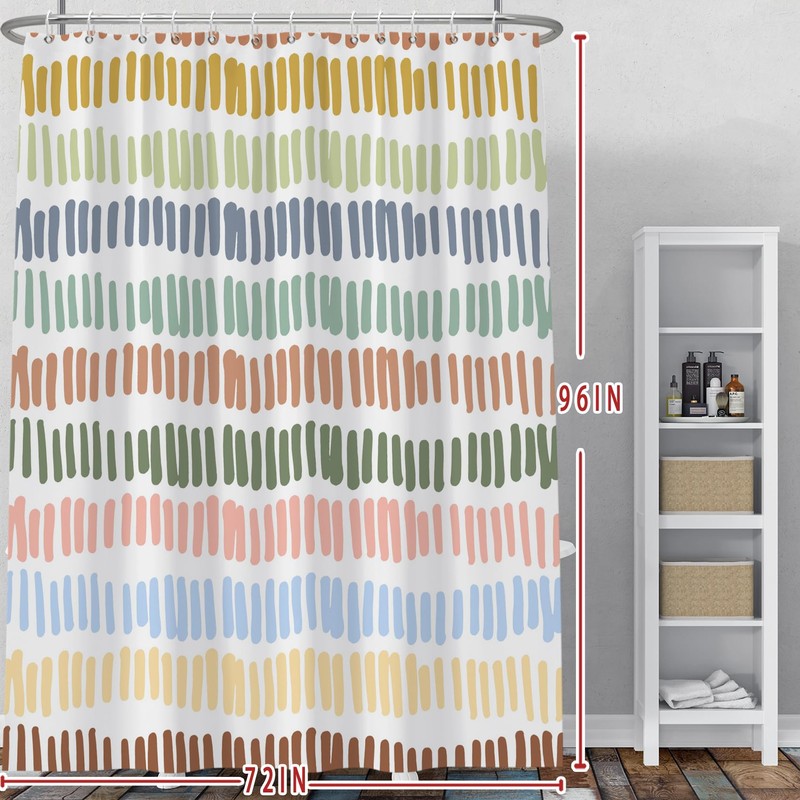 Baocicco Multicolour Stripe Bathroom Curtain Decor with Hooks - Rainbow