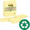 Post-it 655RPYW Recycled Note Pads, 3 x 5, Canary Yellow,