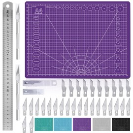 Miuzei Cutting Mat Set A4 with Steel Ruler kit for Carving Crafts Self-Healing Craft Mat Drawing Mat（Purple）
