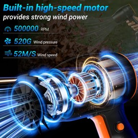 Handheld Electric Cordless Leaf Blower – 500,000RPM Mini Turbo Jet Blower with 2×4.0Ah Batteries & Charger, Lightweight for Patio, Lawn, Garage Cleaning (Black)