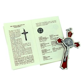 2" Small Saint Benedict Cross Pendant - 4 Styles - Works as Keychain or Necklace Charm - Christian Jewelry (Red with Silver)