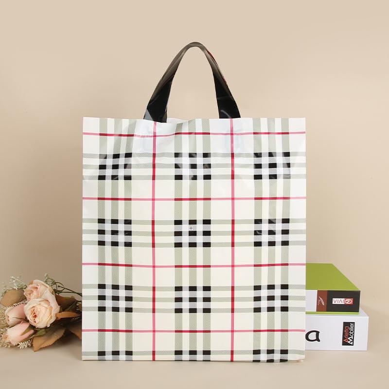 AIMALL 50-Pack Reusable Plastic Tote Bags, Durable Shopping Bags with