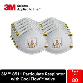 3M 3M 8511 Particulate Disposable Respirator, N95, Pack of 80, NIOSH APPROVED, Cool Comfort and Fewer Pressure Points with Dual Point Attachment for Grinding, Sanding, Sawing, Sweeping, Dust, Smoke