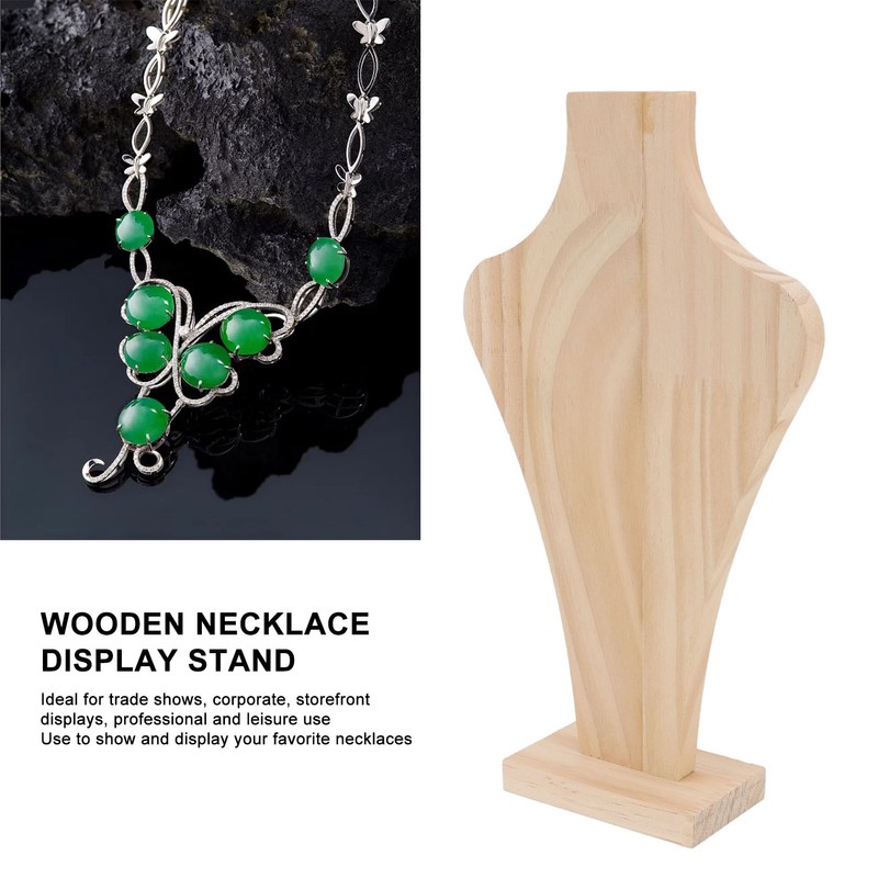2pcs Wooden Necklace Display Stand Vase Shaped Light Weight Solid