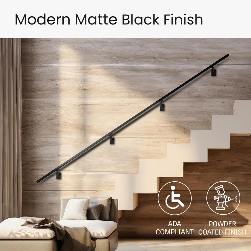Modern Aluminum Handrail Complete DIY Kit – Matte Black with