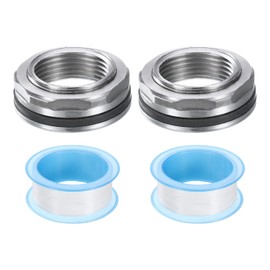 sourcing map 2Pcs Bulkhead Fitting 3/4" Female 304 Stainless Steel Water Tank Connector Water Tank Adapter Thru-Bulk Pipe Fitting with Sealing Tape for Water Tank, Bathtub, and Sink