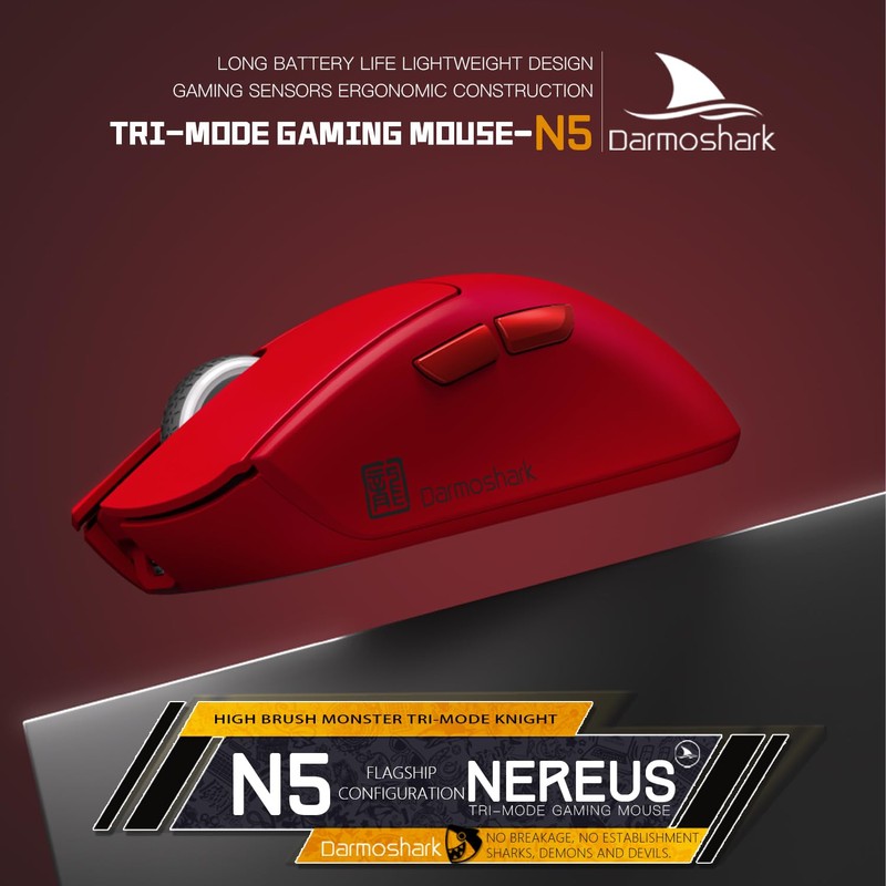 Darmoshark N5 Wireless Gaming Mouse,Tri-Mode 2.4G/USB-C/Bluetooth Mouse Up to 26000DPI,PAW3395