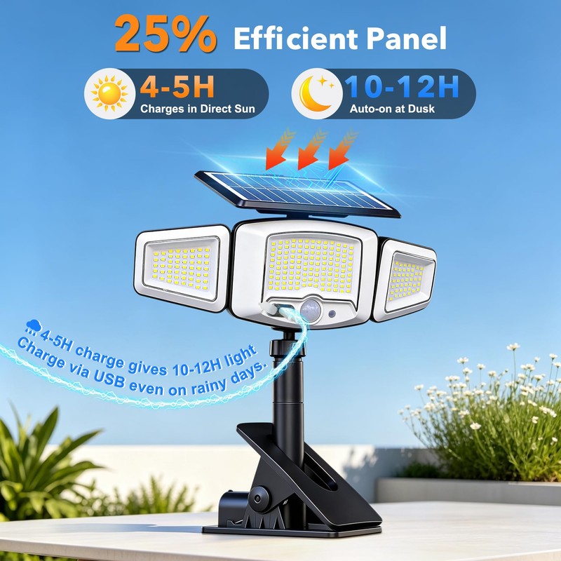 Tryme Clip On Solar Lights Outdoor, Motion Sensor, 231 LEDs