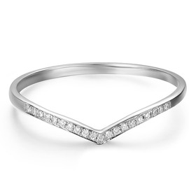 HAFEEZ CENTER Moissanite Wedding Bands for Women, V Shape Curved Chevron Eternity Wedding Band, Moissanite Eternity Ring (White-Gold, 7)