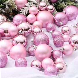 24Pcs Christmas Tree Balls Ornaments, 4cm Colored Shatterproof Plastic Decorative Baubles for Xmas Tree Decor Holiday Party Wedding Decoration (Pink)