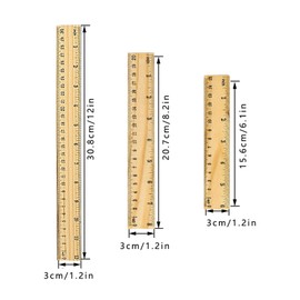 QincLing 3 PCS Wooden Ruler, Flat Ruler Vintage Ruler Teaching Ruler Measuring Ruler Tool Straight Ruler Shatter Resistant Ruler Shatterproof Ruler 1 2 Scale Ruler School Home Office Sweing