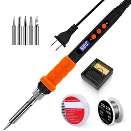 Soldering Iron Kit, 90W LED Display Adjustable Temperature Soldering Iron Automatic Sleep Mode Soldering Gun with 5PCS Tips, Solder Wire, Stand, Flux, Welding Tool for Repair, Electric Repairing, DIY