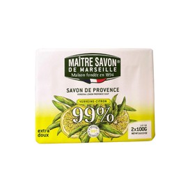 Maître Savon de Marseille Provence Soap Verveine Lemon - Extra Mild - 2 x 100 g - 99% Natural Ingredients - Hands & Body