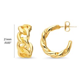 BERRICLE Cable Rope Small Half Hoop Earrings for Women 0.8 inch, Gold-tone/Silver-tone, Small, Brass, No Gemstone