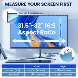 Magnetic 32 Inch Privacy Screen for Frameless Computer Monitor 16:9 Aspect Ratio,Hanging Blue Light Screen Protector Eye Protection Anti-Spy Shield, 32in Removable Privacy Filter