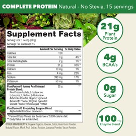 PlantFusion Complete Vegan Protein Powder - Plant Based Protein Powder With BCAAs, Digestive Enzymes and Pea Protein - Keto, Gluten Free, Non-Dairy, No Sugar, Non-GMO - Natural-No Stevia 0.93 lb