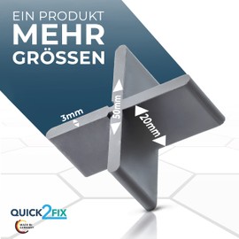 QUICK2FIX® 3 mm Professional Joint Crosses for Patio Tiles 3 mm x 20 mm (W x H) – Pack of 100 for Laying Outdoors With Predetermined Breaking Point Can Be Used as a Tee Piece – Made in Germany