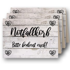 3 x Card Emergency Basket Folded to A6 Sign for Standing Wedding Party (Shabby Chic)