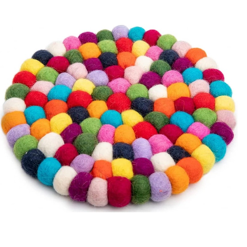 Nepal Style Colourful Woolen Round Trivet - Heat Resistant Matt