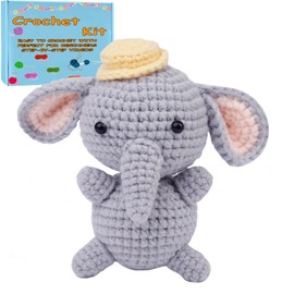 XIANFANG Easy Crochet Animals Starter Kit with Slowly Step-by-Step Video, Elephant Family Mothers Day Gifts DIY Knitting Supplies Kit for Beginners Adults and Kids