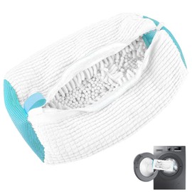 elook Shoe Washing Machine Bag, Reusable Trainer Sneaker Laundry Shoe Bag for Washing Machine, Shoe Cleaning Bag for All Shoe Types And Sizes - 39 x19 cm/White Blue