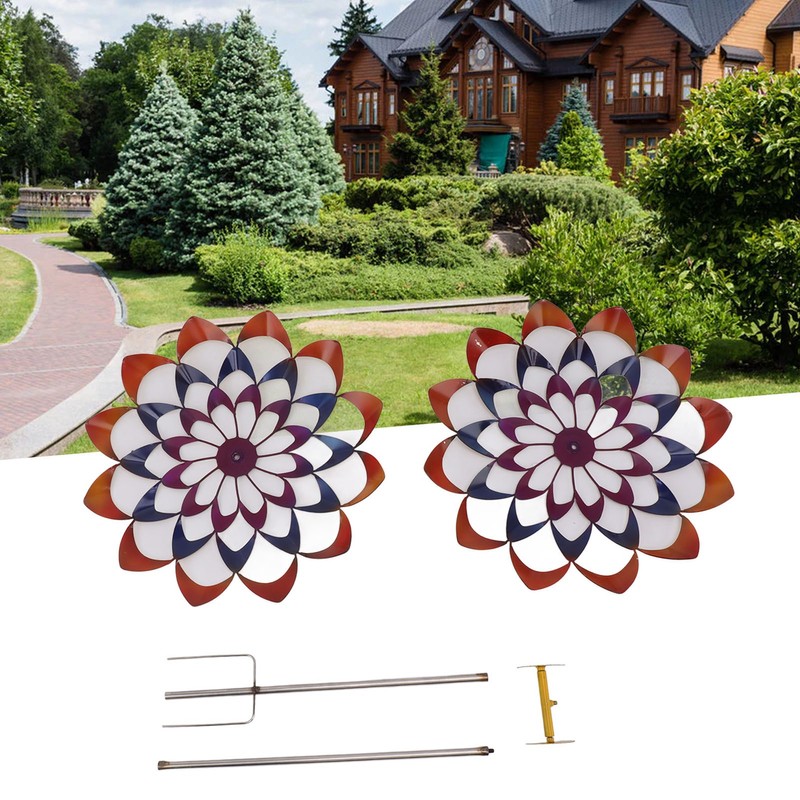 Outdoor 3D Windmill Colourful Exquisite Metal Wind Spinner with Ground