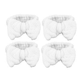 IWOWHERO 4pcs Adorable Elastic Female Head Wraps with Bowknot Design Coral Fleece Makeup Headbands for Face Washing Spa and Daily Use Durable and Comfortable Hair Accessories for Women