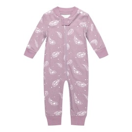 Owlivia Organic Cotton Baby Boy Girl Zip up Sleep N Play, Footless, Long Sleeve(3-6 Months, Feather Mauve)