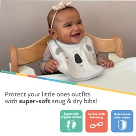 Nuby Snug and Dry Bibs Organic Cotton Machine Washable Padded Neckline (Pack of 4) 048526999460 One Size