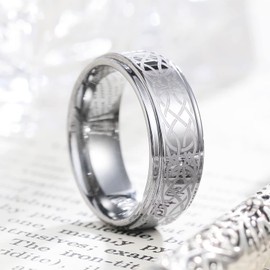King Will 8mm Mens Tungsten Carbide Ring Laser Etched Celtic Knot Polish Edge Wedding Band(10)