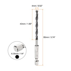sourcing map 3pcs Brad Point Drill Bit 4mm (5/32") Dia Bearing Steel 1/4" Hex Shank Wood Drill Bits 1.69" Working Length Spiral Twist Drilling Tool for Woodworking Softwood Plywood Plastic