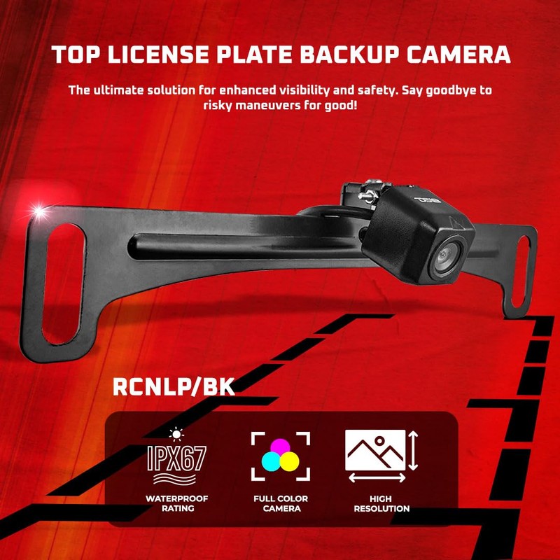 DS18 RCNLP/BK Black License Plate Backup Camera, Parking Guide, Waterproof,