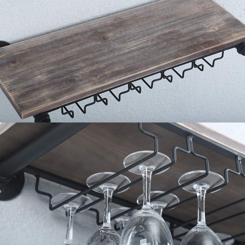OLDRAINBOW Industrial Wine Rack Wall Mounted with 5 Glass Holder,Wine