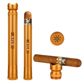Cigar Portable Aluminum Tube, Travel Cigar case, Built-in Cigar humidor, Cigar Holder, Built-in Cedar Wood, Best grift for Cigar Lover (Gloden)